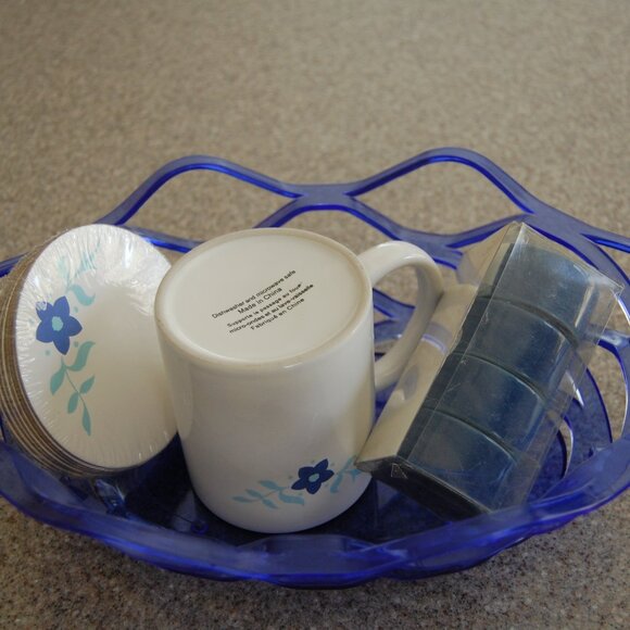 NWOT Michaels Blue Kitchen Set: Mug, Coasters, Napkin Rings, & Basket - Picture 9 of 11
